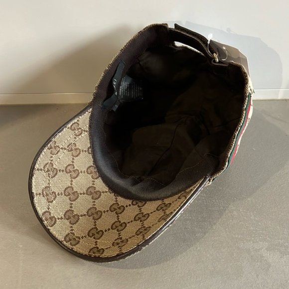 Gucci Natural Monogram Striped-Trim Woven Baseball Cap main image 5